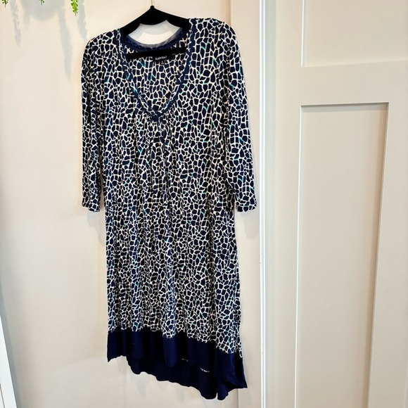 Ellen Tracy Women's V-Neck Navy Blue Leopard Print Mesh Detail Nightgown Size L - Picture 2 of 10